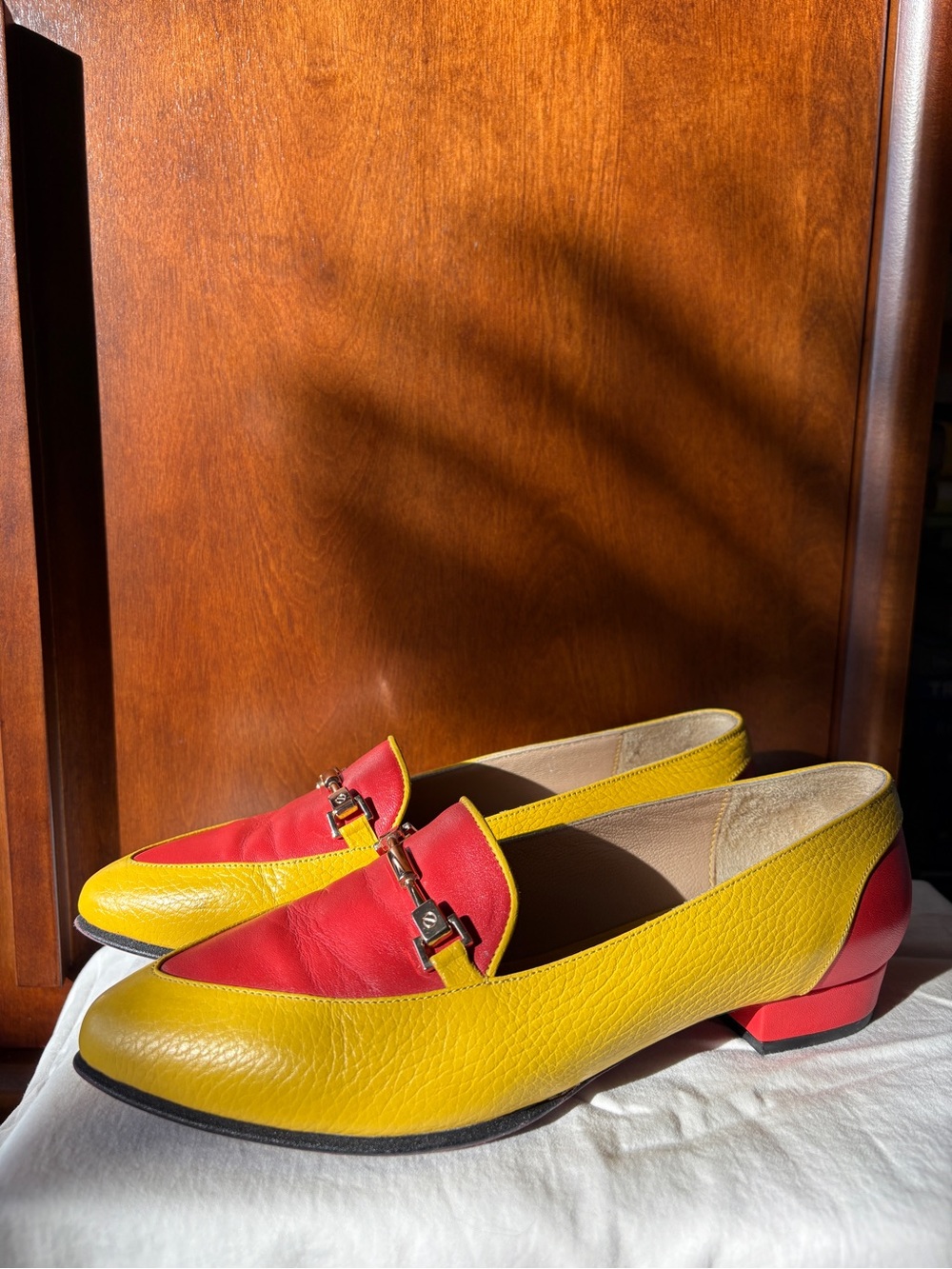 Women's Two-Tone Yellow & Red Leather Loafers